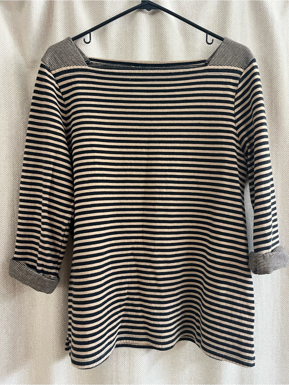 Striped Black and Cream Boatneck Top Sweater